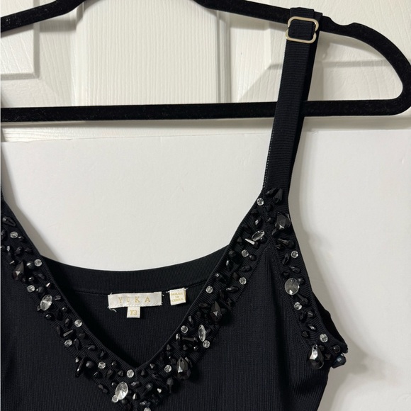 YUKA TANK S Black Jeweled V Neck Adj Straps NWOT - Picture 8 of 11